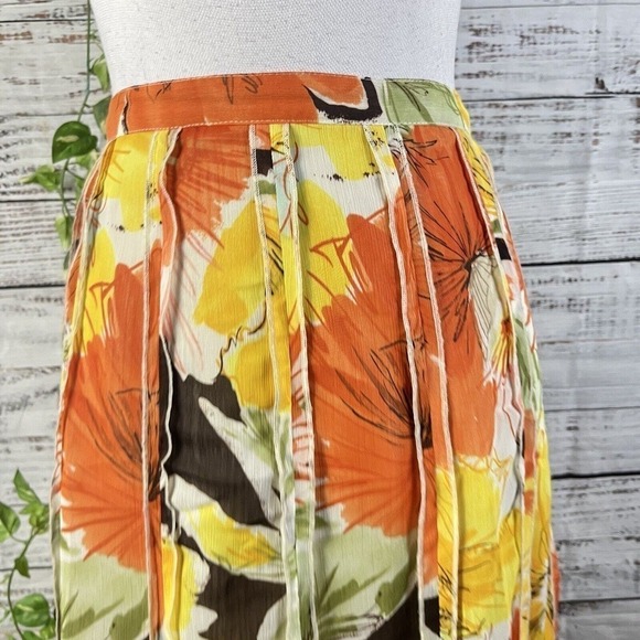 Coldwater Creek Skirt Petite Large Yellow Orange Floral Sheer Midi A Line Boho - Picture 7 of 16